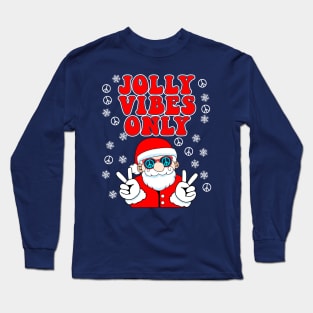 Jolly Vibes Only Groovy Peace Sign Santa Claus Long Sleeve T-Shirt